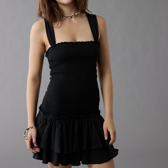 American Eagle Sunchaser Knit Smocked Drop Waist Mini Dress - Picture 2 of 5